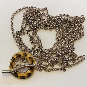 David‎ Sigal Canada 925 Sterling Silver Leopard Print Enamel Toggle Necklace 15"